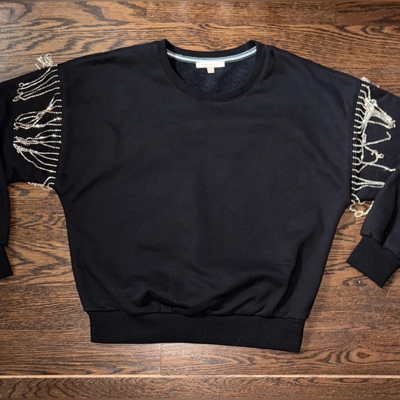 Skies Are Blue Tops - Skies are Blue Sweatshirt with Rhinestone Beaded Sleeves